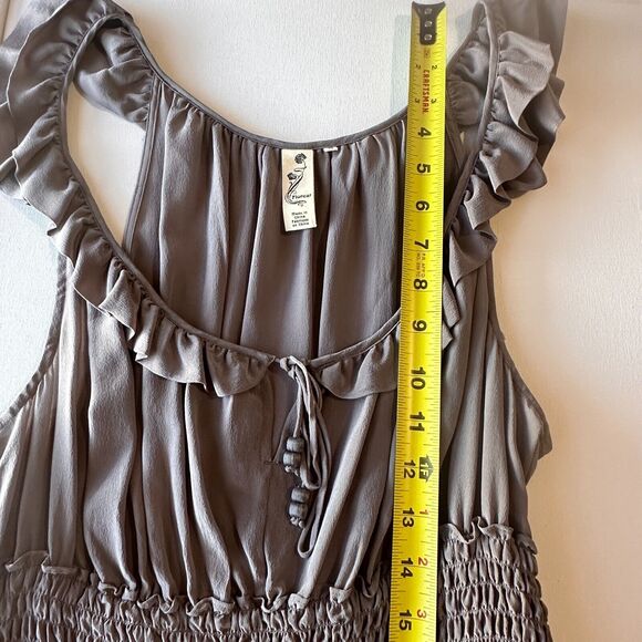 Floreat Women's Dress M Anthropologie Silk Bungalow Grey Gables Smocked Ruffles - Picture 5 of 8